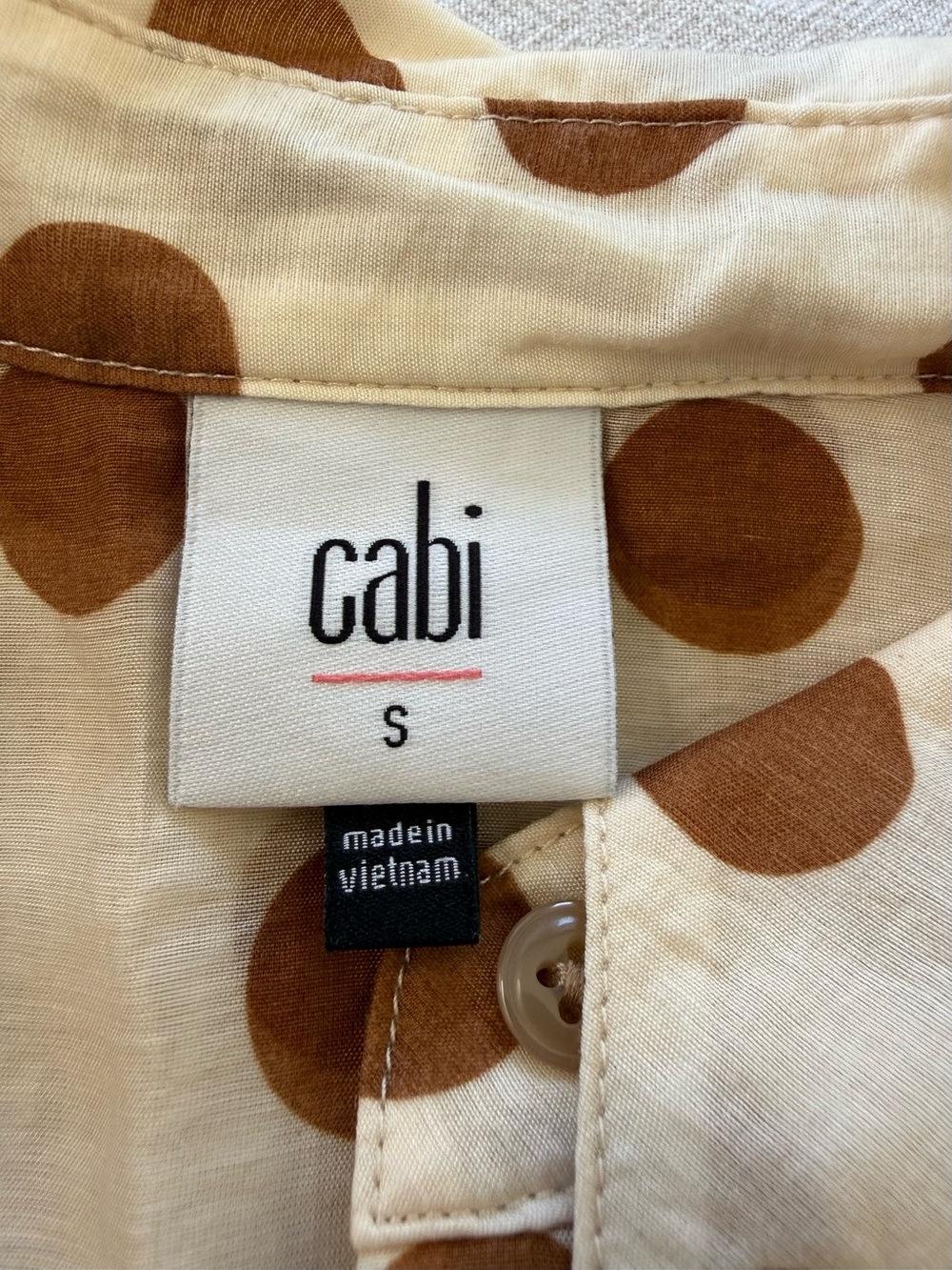 Cabi Spectator Shirt #6305 Brown/Tan Polka Dot Collared Button Down Blouse [S] - Picture 3 of 4